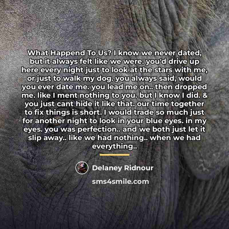 “What Happend To Us? I know we never dated, but…” quote by Delaney Ridnour