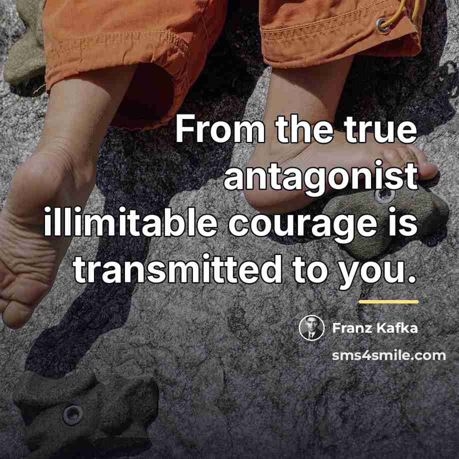 “From the true antagonist illimitable courage is transmitted to you.…” quote by Franz Kafka