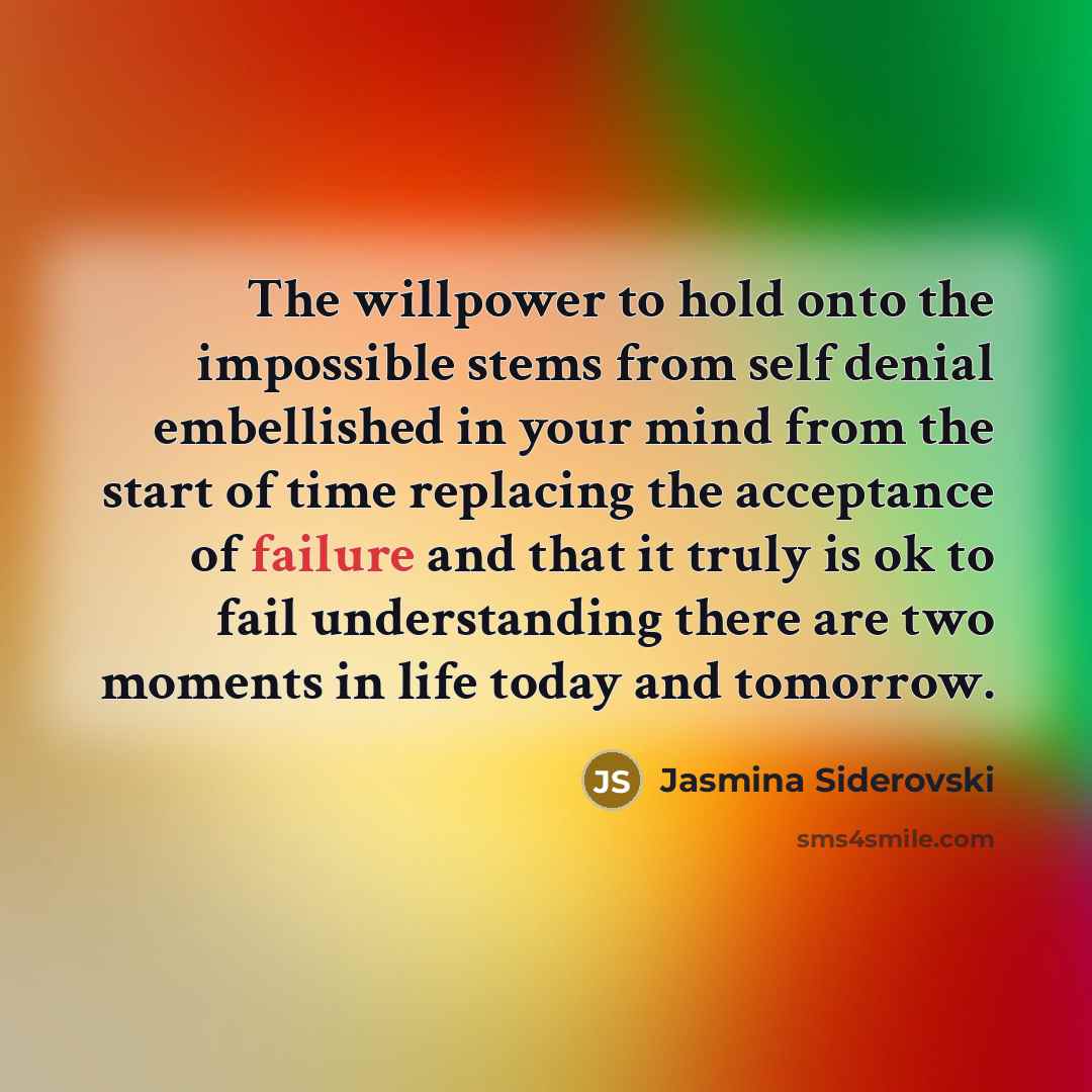 “The willpower to hold onto the impossible stems from self…” quote by Jasmina Siderovski