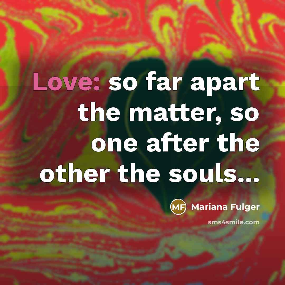 “Love: so far apart the matter, so one after the other the souls...” quote by Mariana Fulger