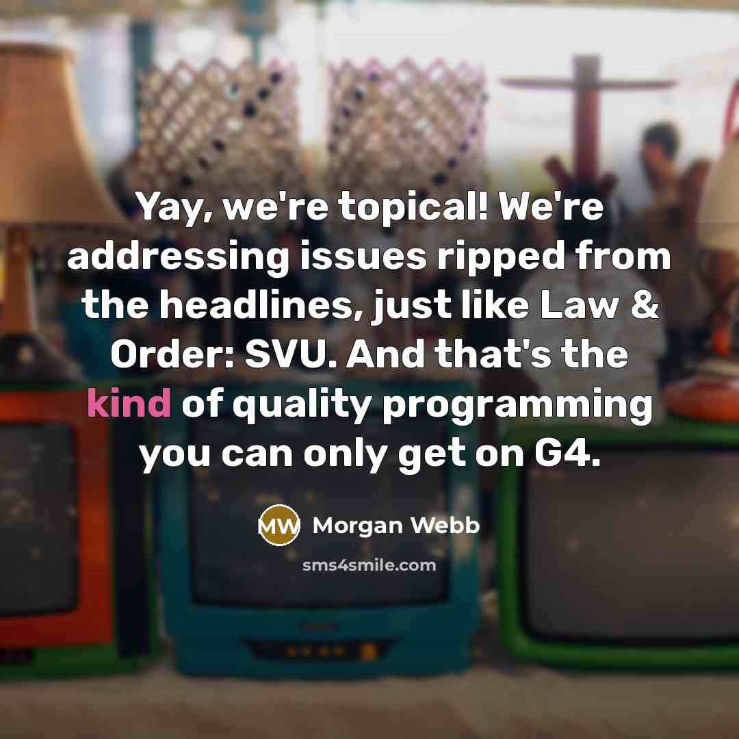 “Yay, we're topical! We're addressing issues ripped from the headlines, just like Law & Order: SVU. And that's the kind of quality programming you can only get on G4.” quote by Morgan Webb