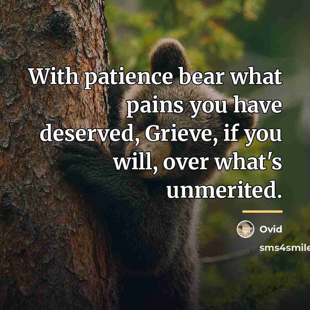 “With patience bear what pains you have deserved, Grieve, if…” quote by Ovid