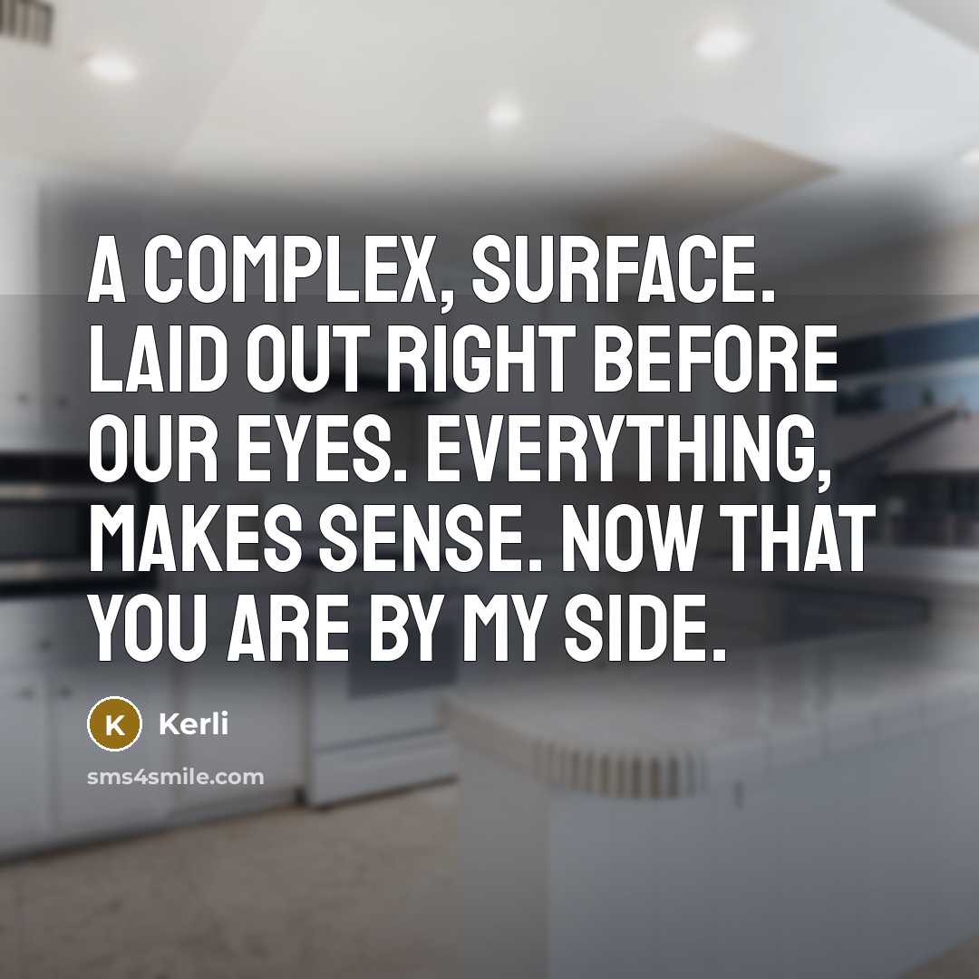 “A complex, surface. Laid out right before our eyes. Everything, makes sense. Now that you are by my side.” quote by Kerli