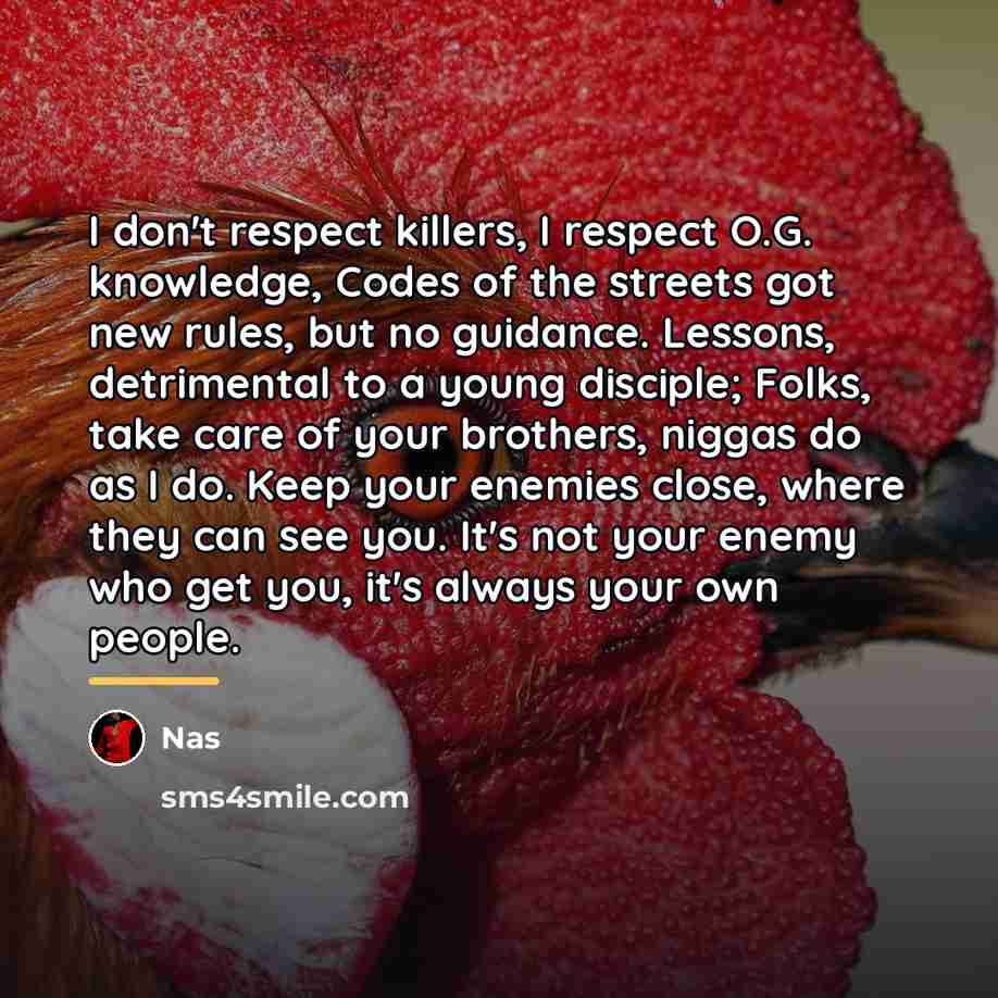 “I don't respect killers, I respect O.G. knowledge, Codes of…” quote by Nas