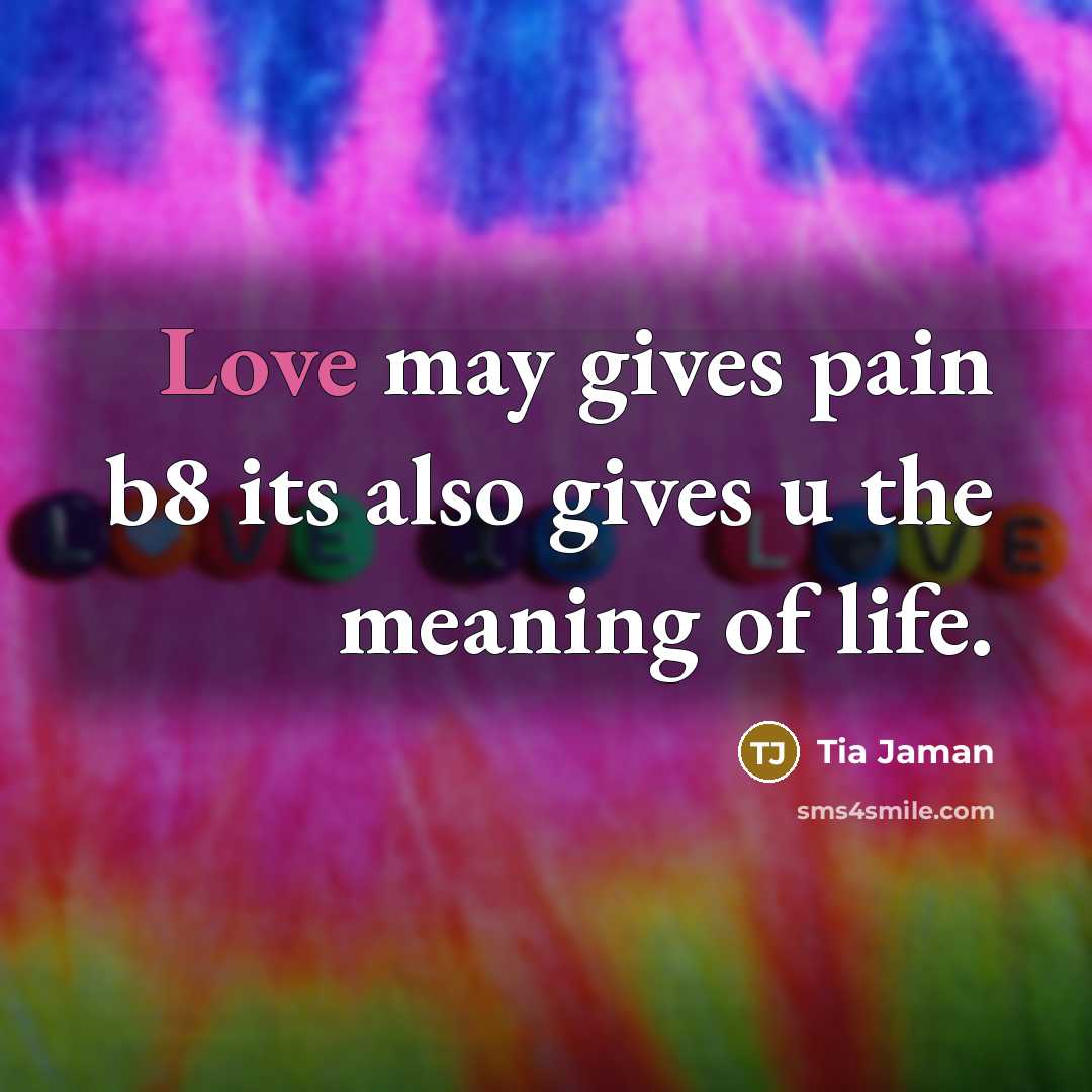 “Love may gives pain b8 its also gives u the meaning of life.” quote by Tia Jaman