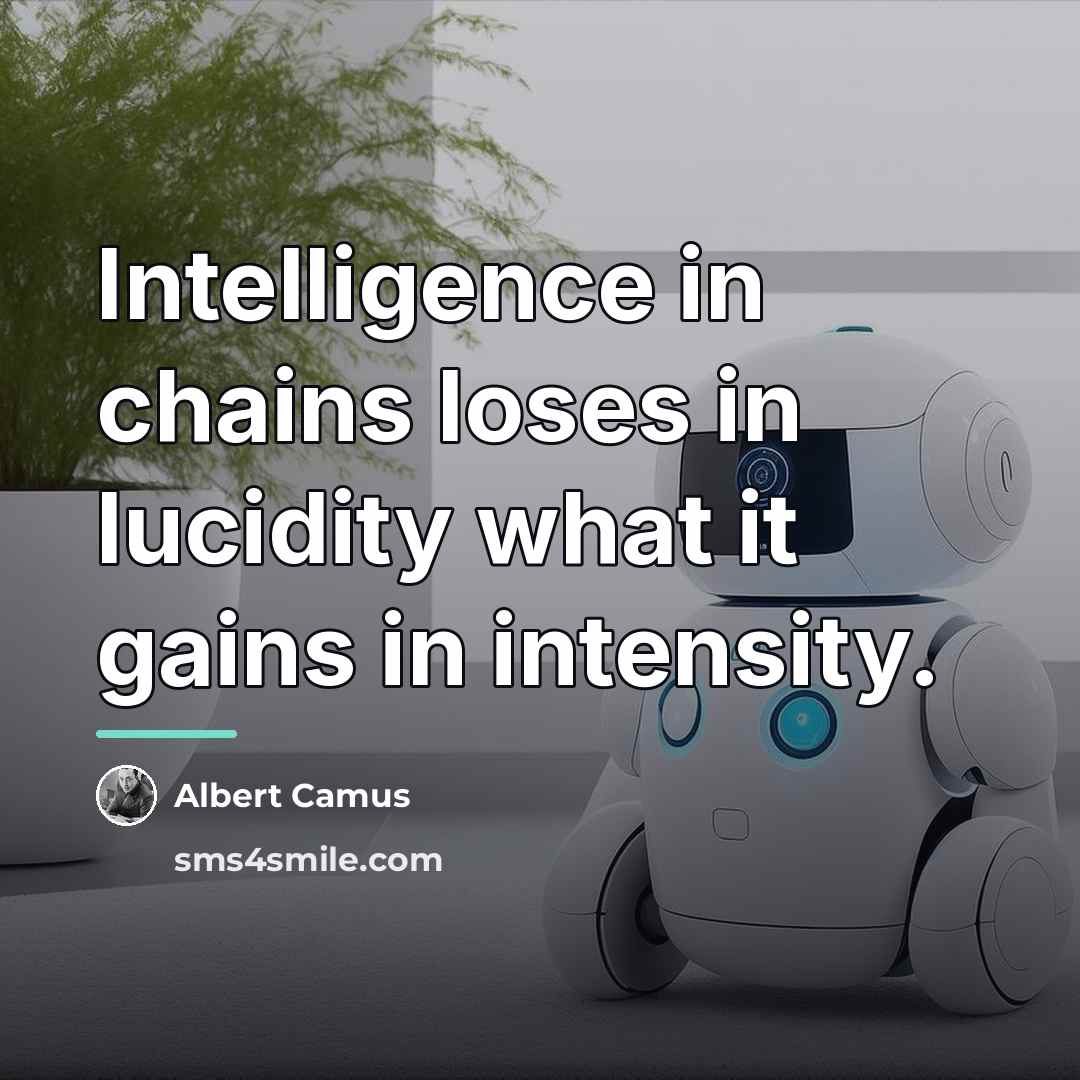 “Intelligence in chains loses in lucidity what it gains in…” quote by Albert Camus