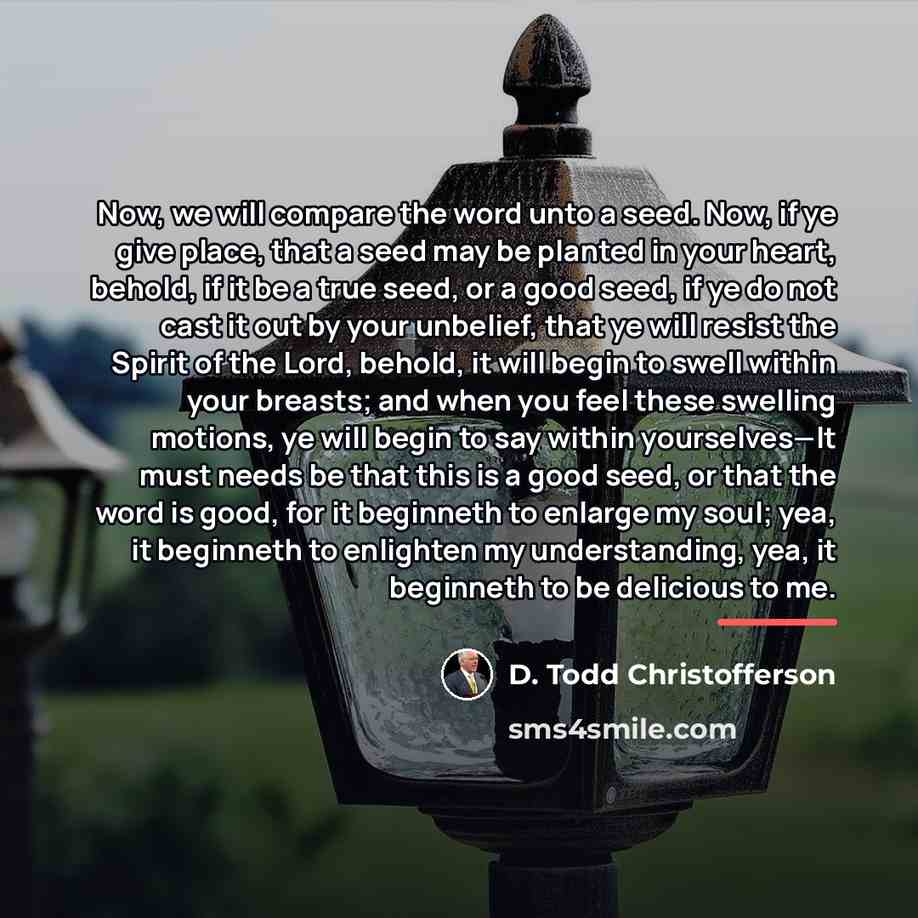 “Now, we will compare the word unto a seed. Now,…” quote by D. Todd Christofferson