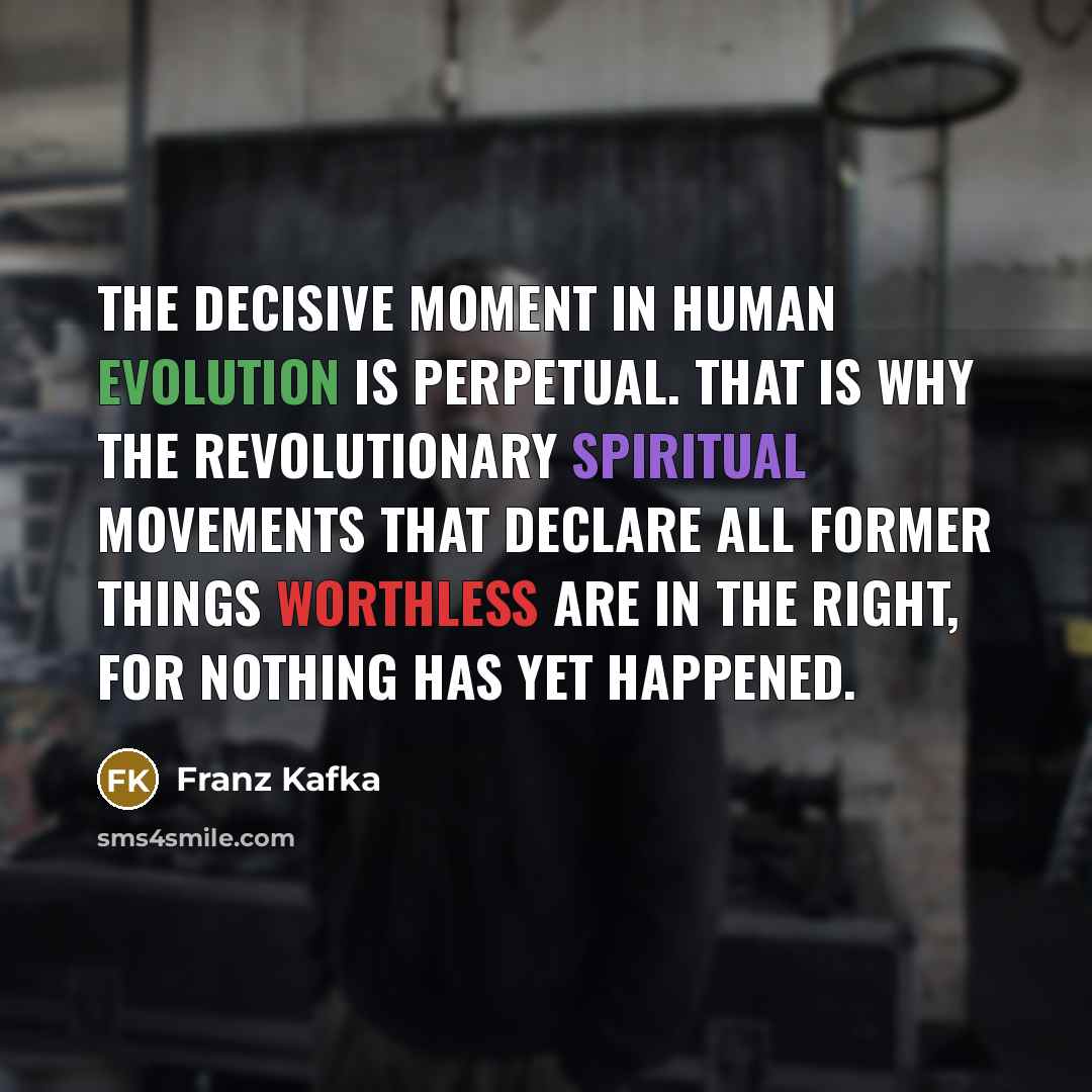 “The decisive moment in human evolution is perpetual. That is…” quote by Franz Kafka