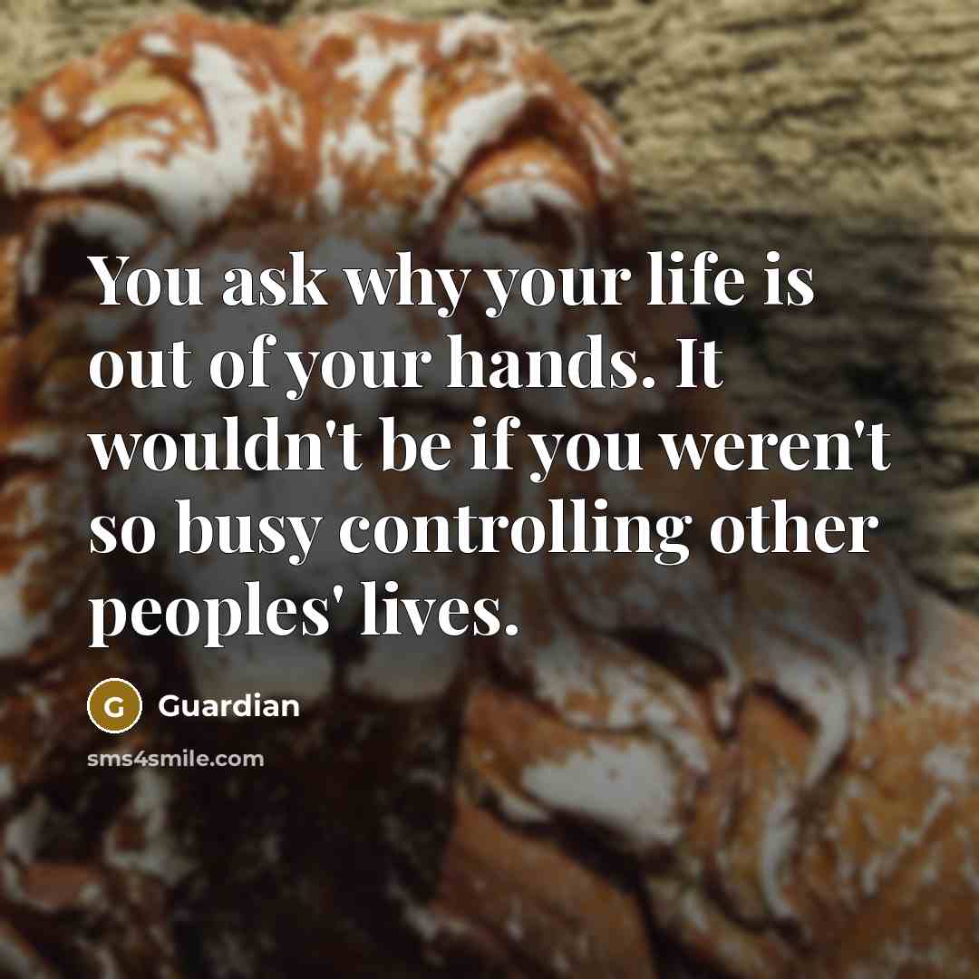 “You ask why your life is out of your hands. It wouldn't be if you weren't so busy controlling other peoples' lives.” quote by Guardian