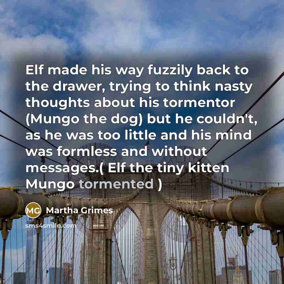 “Elf made his way fuzzily back to the drawer, trying…” quote by Martha Grimes