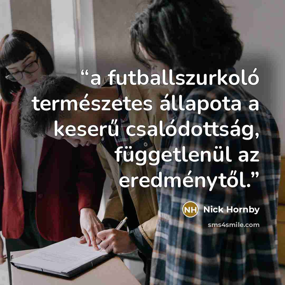 “a futballszurkoló természetes állapota a keserű csalódottság, függetlenül az eredménytől.” quote by Nick Hornby