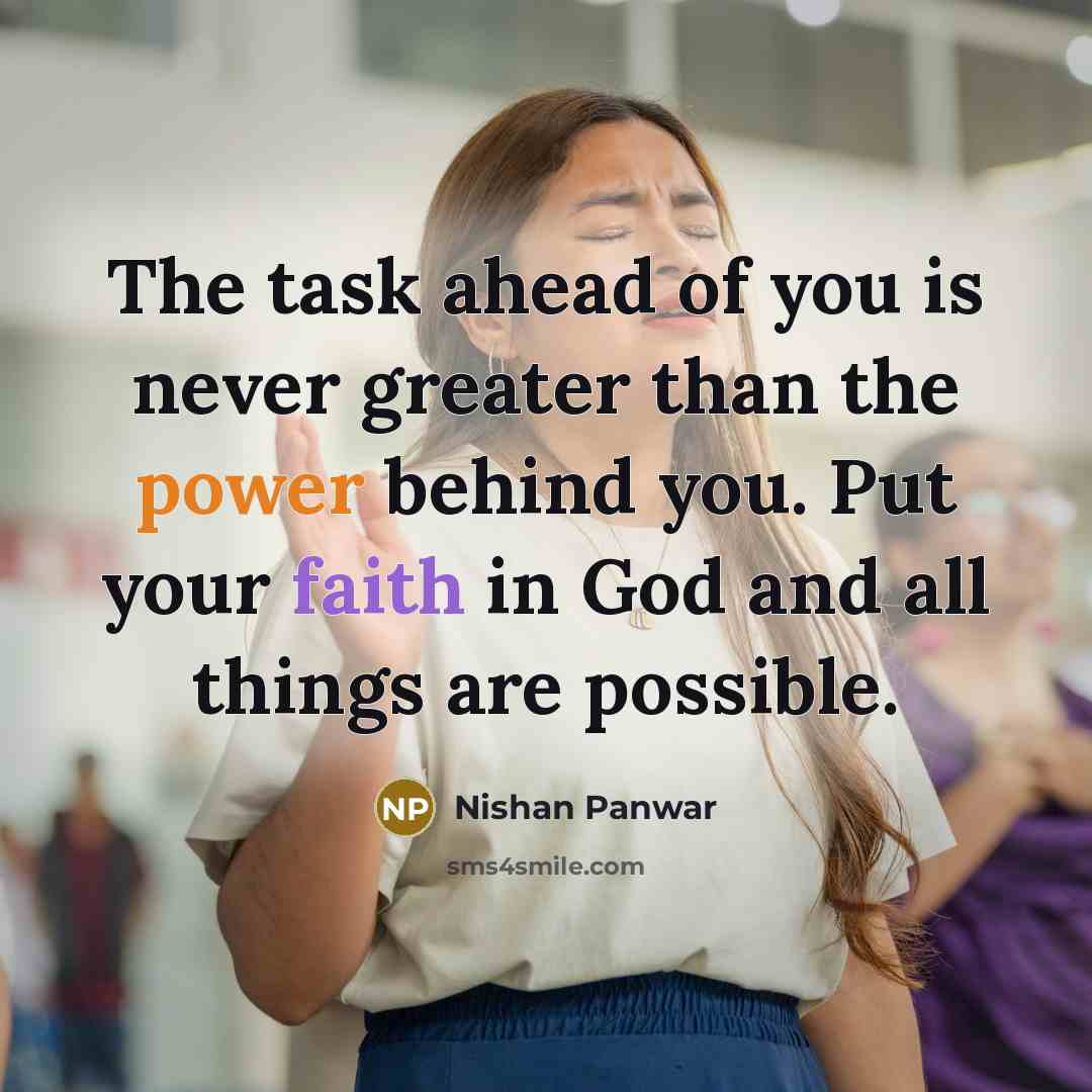 “The task ahead of you is never greater than the…” quote by Nishan Panwar
