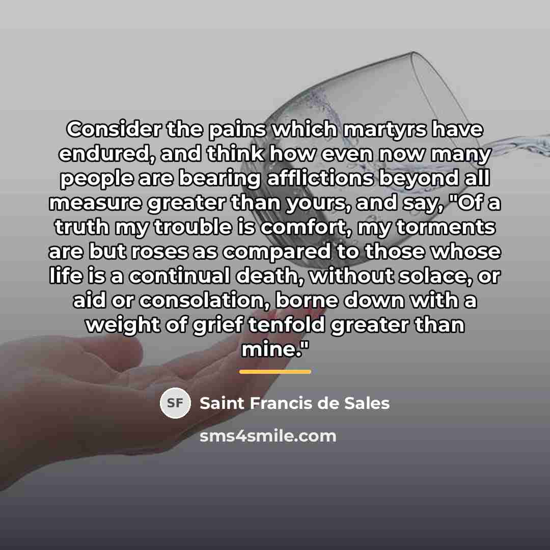 “Consider the pains which martyrs have endured, and think how…” quote by Saint Francis de Sales