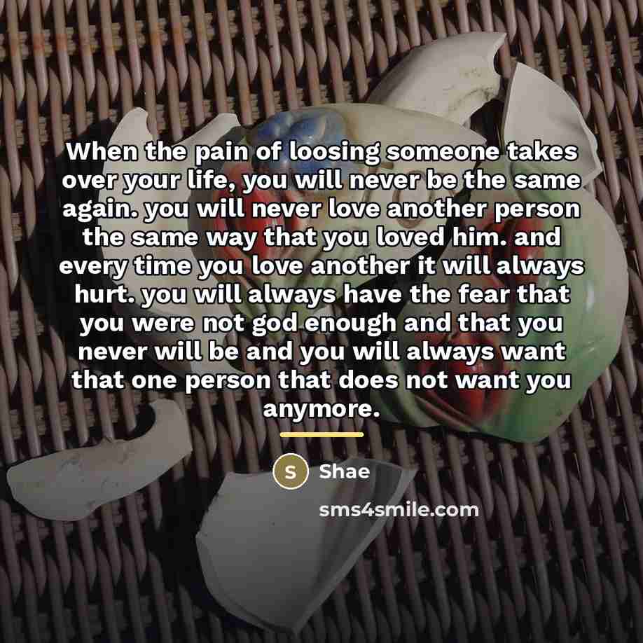 “When the pain of loosing someone takes over your life,…” quote by Shae