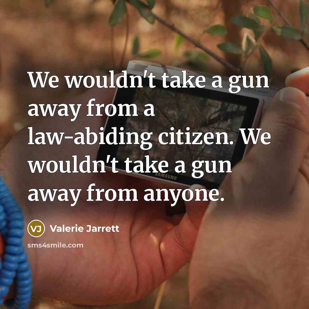 “We wouldn't take a gun away from a law-abiding citizen.…” quote by Valerie Jarrett