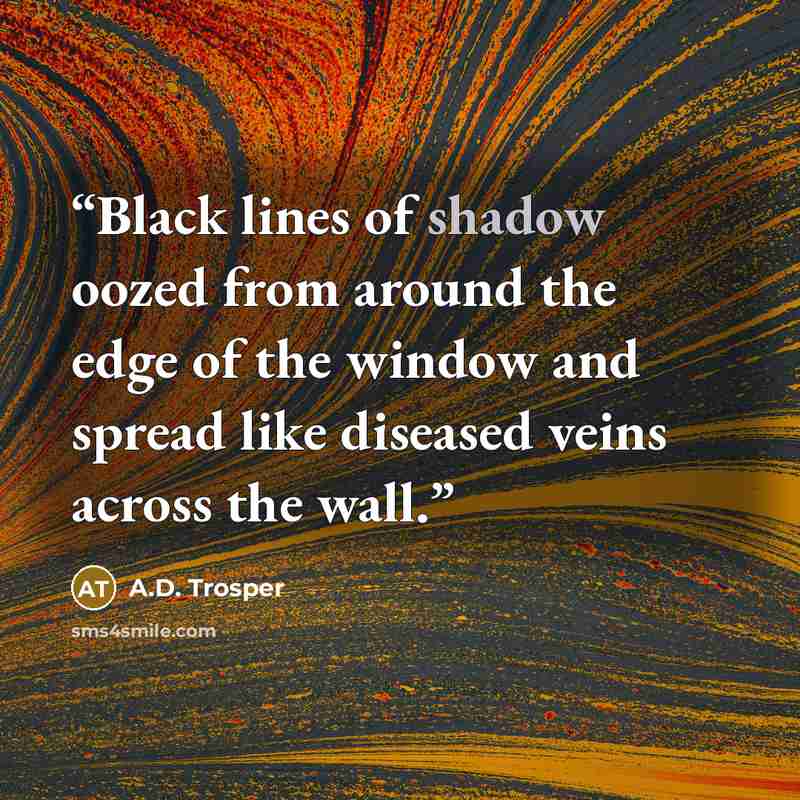 “Black lines of shadow oozed from around the edge of the window and spread like diseased veins across the wall.” quote by A.D. Trosper
