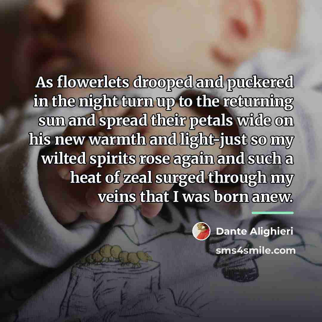 “As flowerlets drooped and puckered in the night turn up…” quote by Dante Alighieri