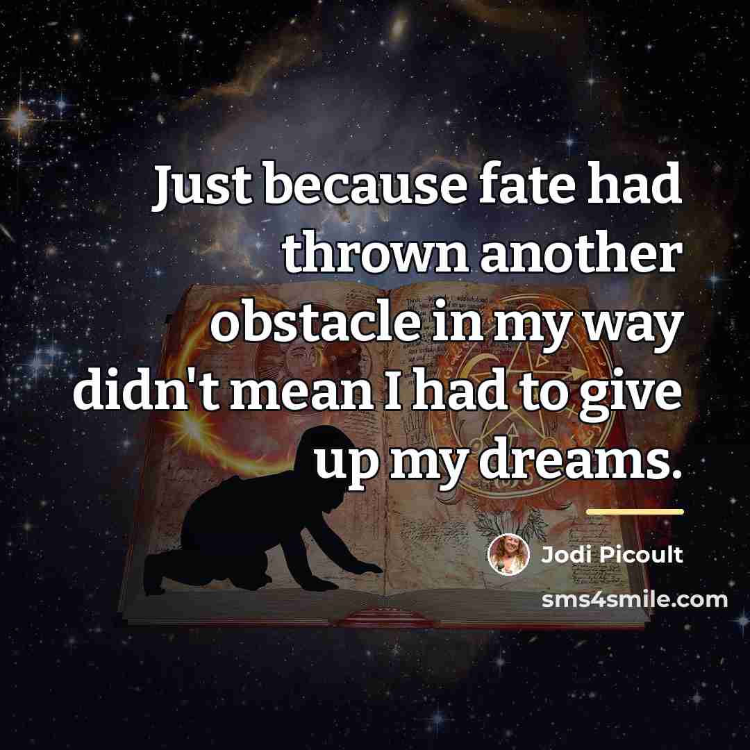 “Just because fate had thrown another obstacle in my way…” quote by Jodi Picoult
