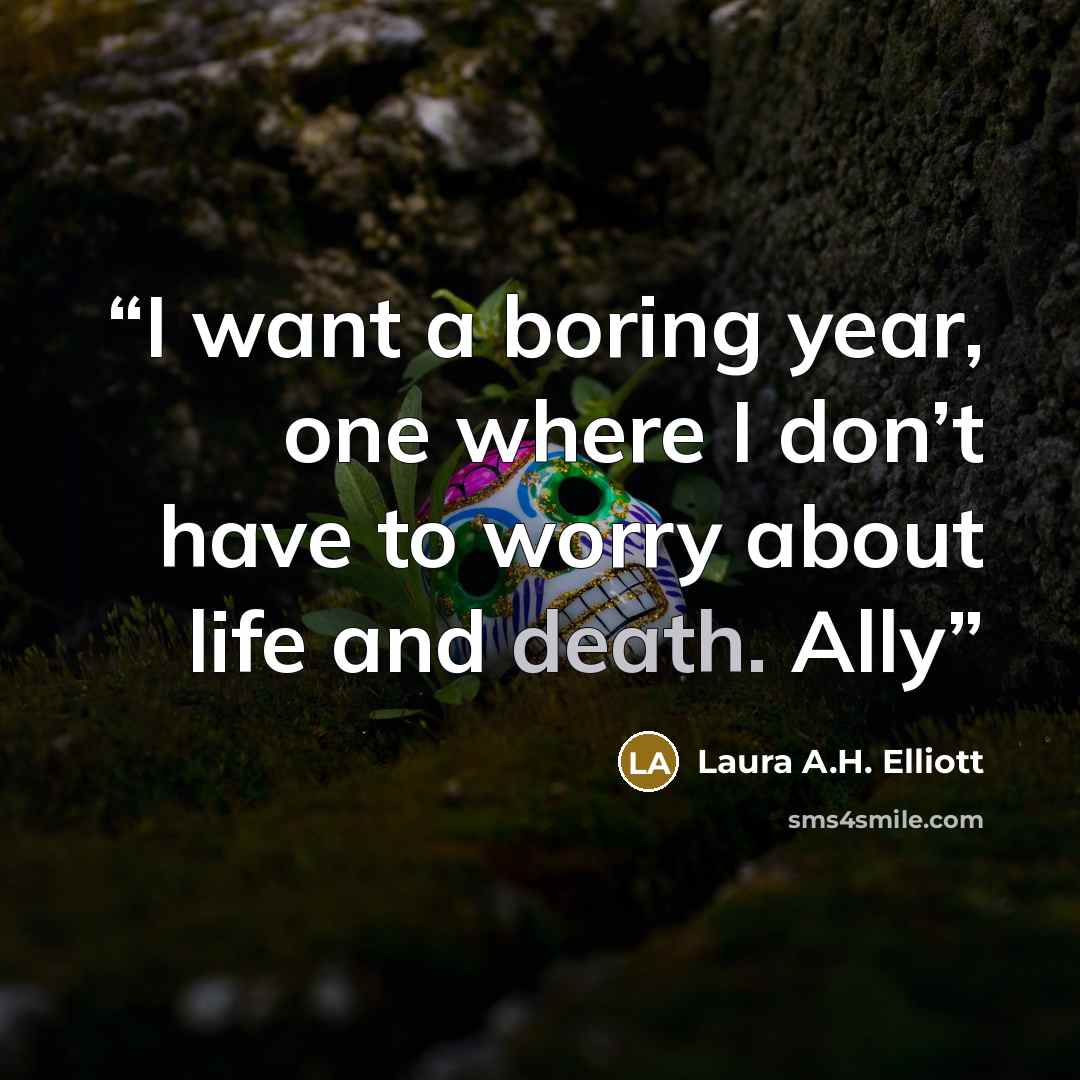 “I want a boring year, one where I don’t have to worry about life and death. Ally” quote by Laura A.H. Elliott