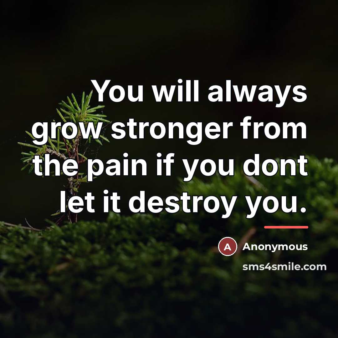 “You will always grow stronger from the pain if you…” quote by Anonymous