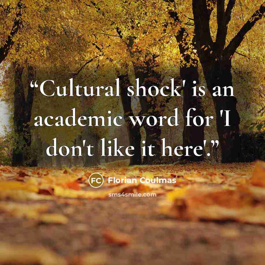 “Cultural shock' is an academic word for 'I don't like it here'.” quote by Florian Coulmas