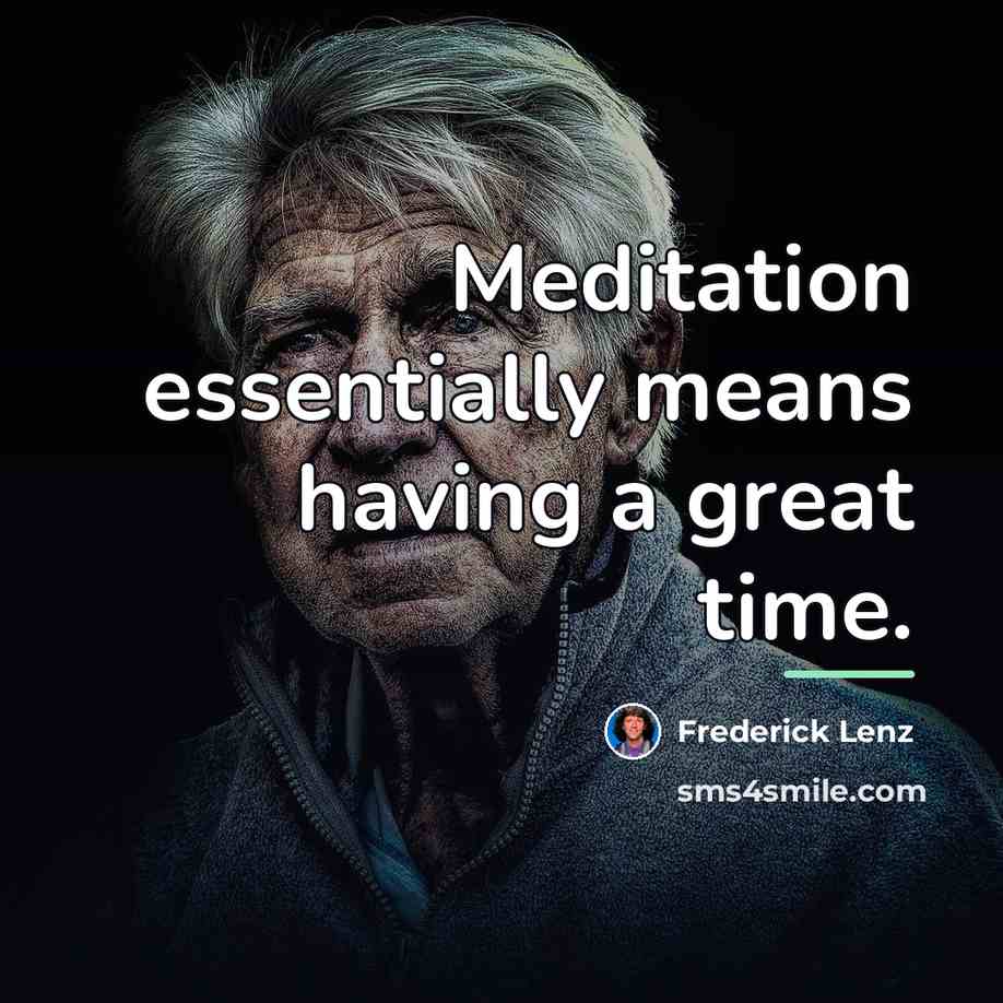 “Meditation essentially means having a great time.…” quote by Frederick Lenz