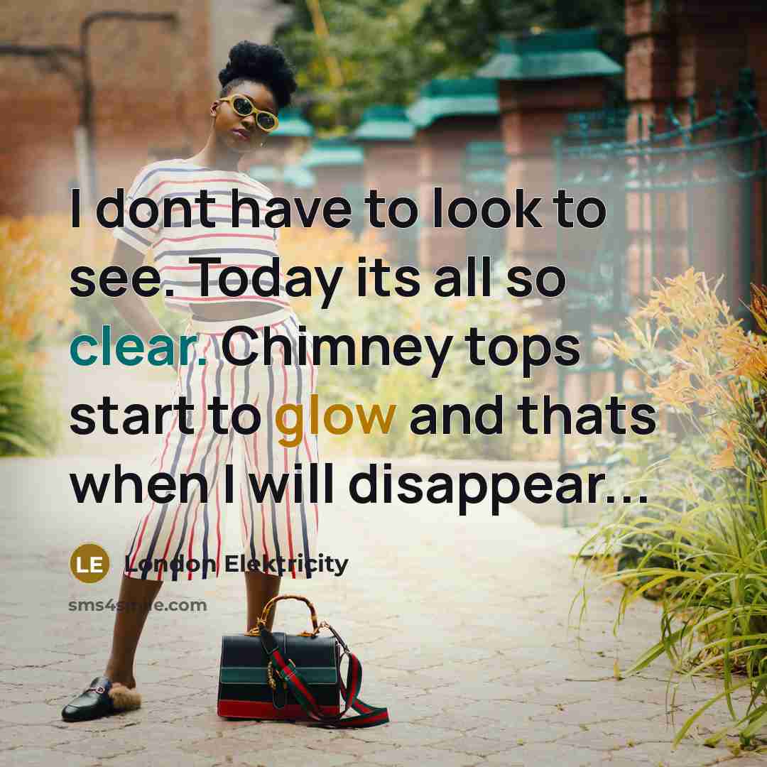 “I dont have to look to see. Today its all so clear. Chimney tops start to glow and thats when I will disappear...” quote by London Elektricity