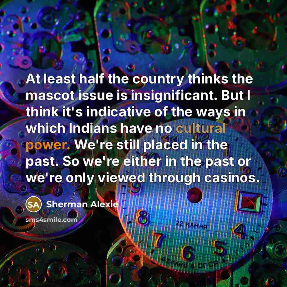 “At least half the country thinks the mascot issue is…” quote by Sherman Alexie