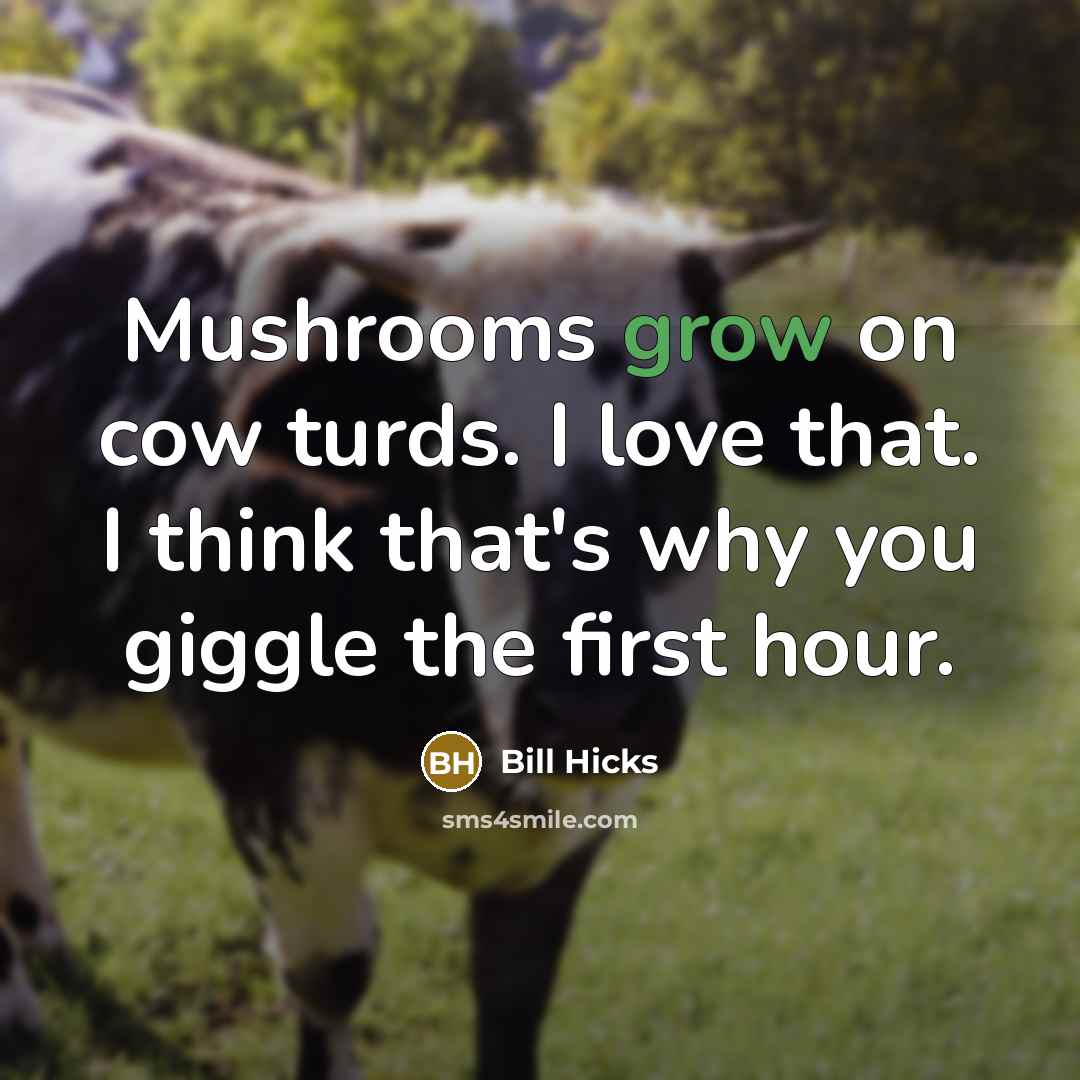 “Mushrooms grow on cow turds. I love that. I think…” quote by Bill Hicks