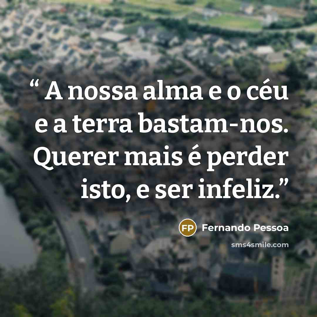 “A nossa alma e o céu e a terra bastam-nos. Querer mais é perder isto, e ser infeliz.” quote by Fernando Pessoa