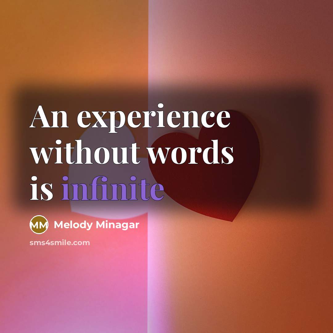 “An experience without words is infinite…” quote by Melody Minagar