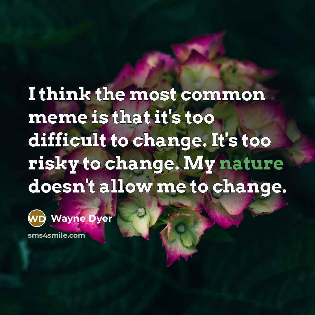 “I think the most common meme is that it's too difficult to change. It's too risky to change. My nature doesn't allow me to change.” quote by Wayne Dyer