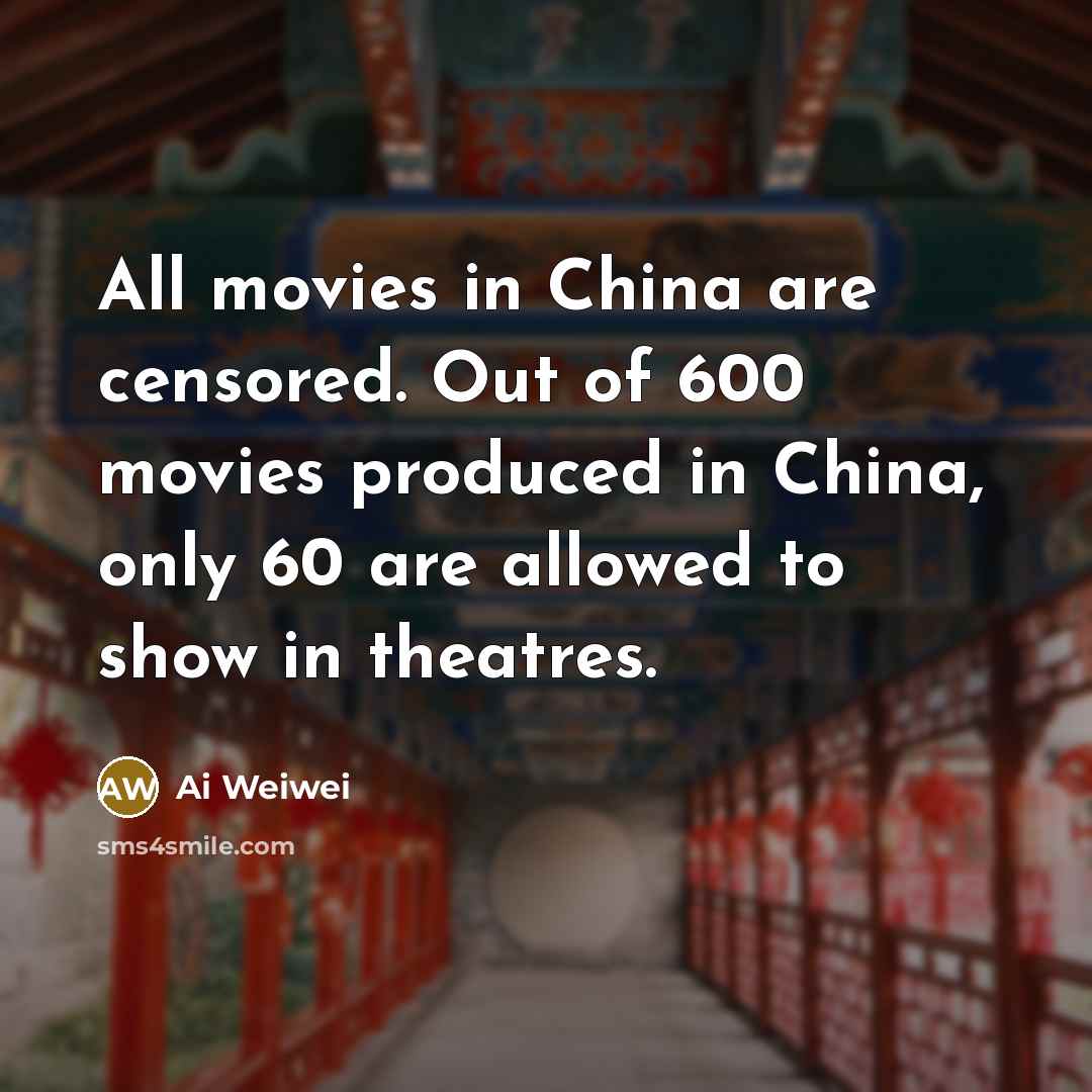 “All movies in China are censored. Out of 600 movies…” quote by Ai Weiwei