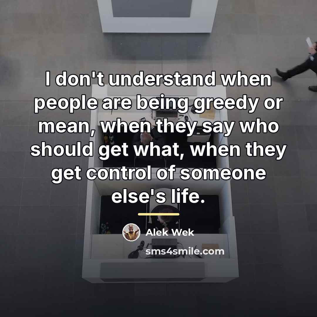 “I don't understand when people are being greedy or mean,…” quote by Alek Wek