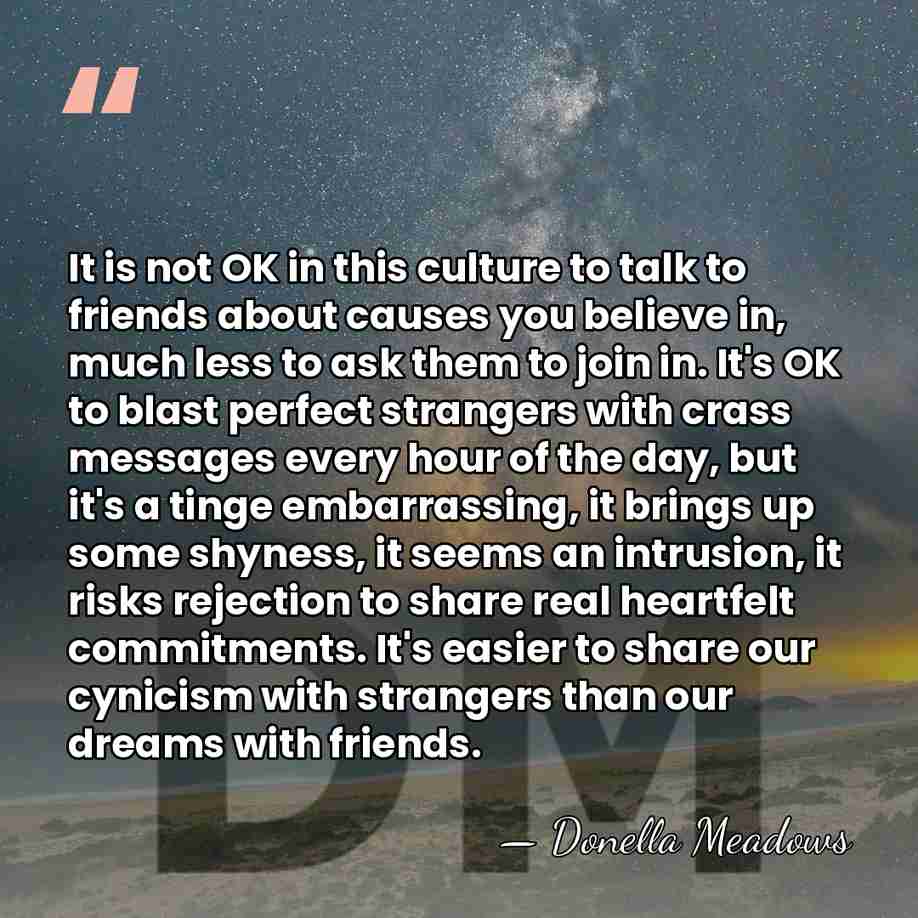It is not OK in this culture to talk to friends about&hellip; - Donella Meadows