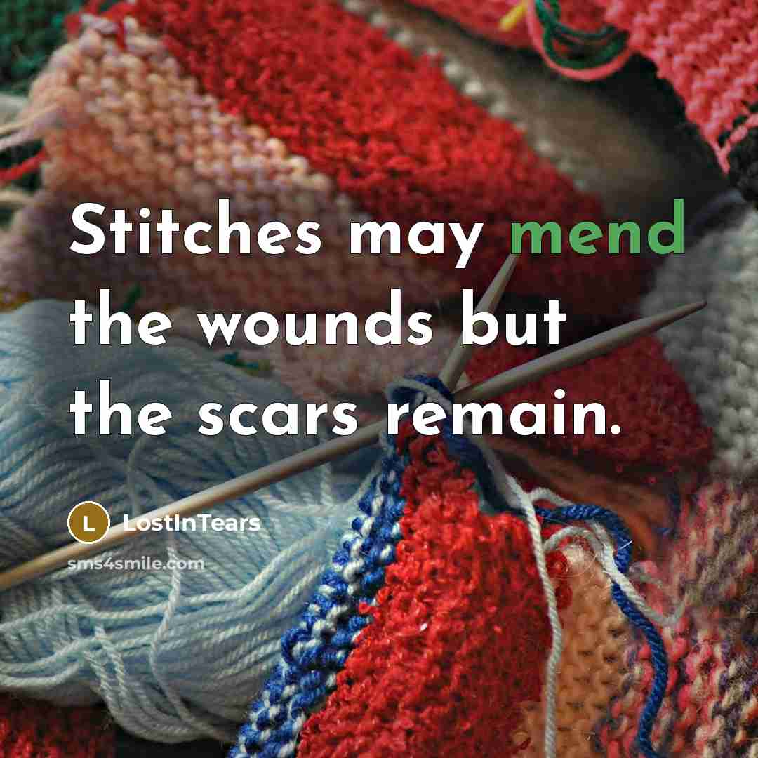“Stitches may mend the wounds but the scars remain.…” quote by LostInTears