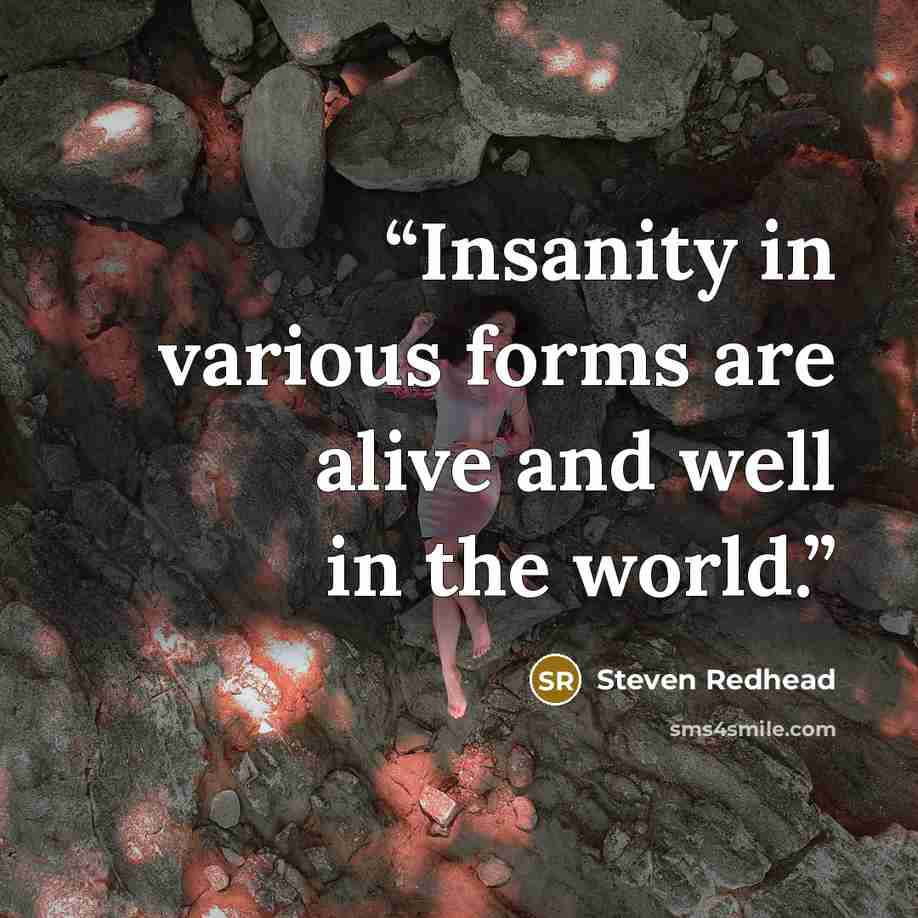 “Insanity in various forms are alive and well in the world.” quote by Steven Redhead