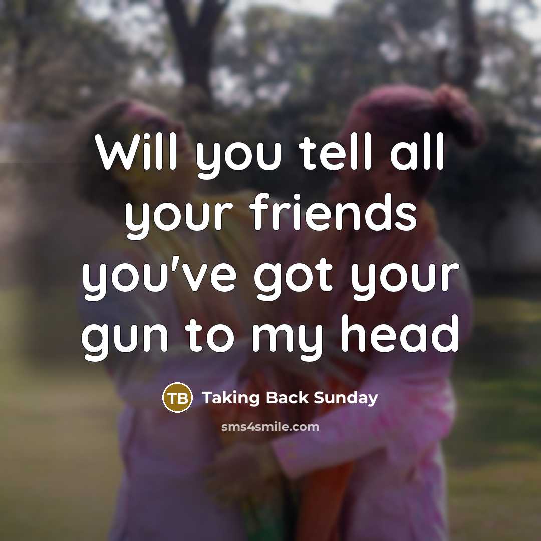 “Will you tell all your friends you've got your gun…” quote by Taking Back Sunday