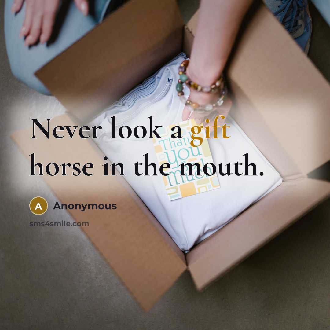 “Never look a gift horse in the mouth.” quote by Anonymous