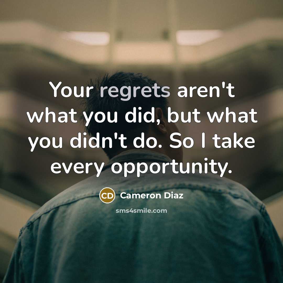 “Your regrets aren't what you did, but what you didn't…” quote by Cameron Diaz