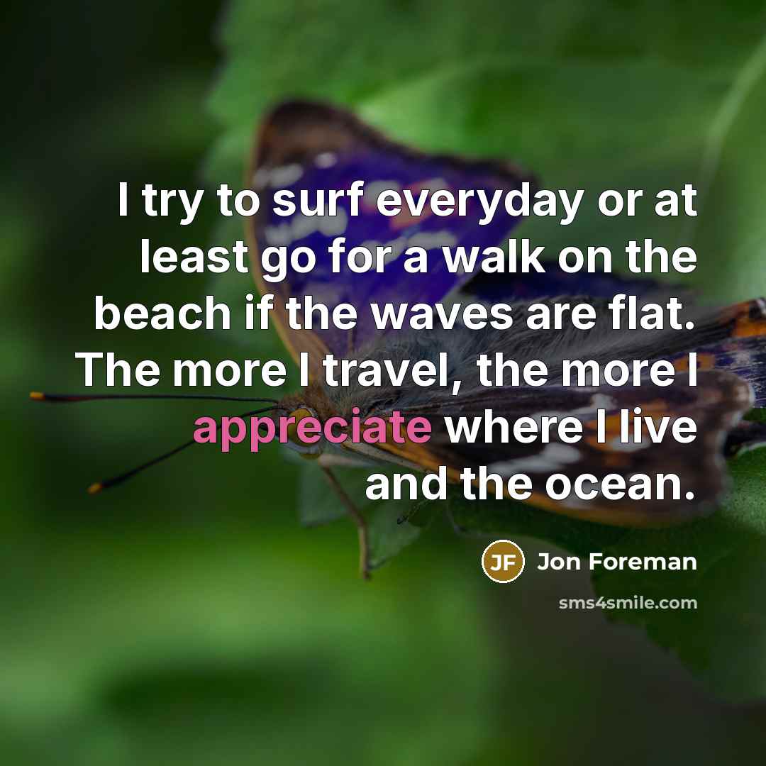 “I try to surf everyday or at least go for…” quote by Jon Foreman