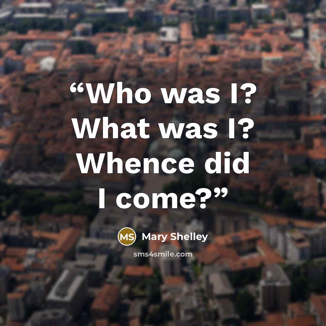 “Who was I? What was I? Whence did I come?” quote by Mary Shelley
