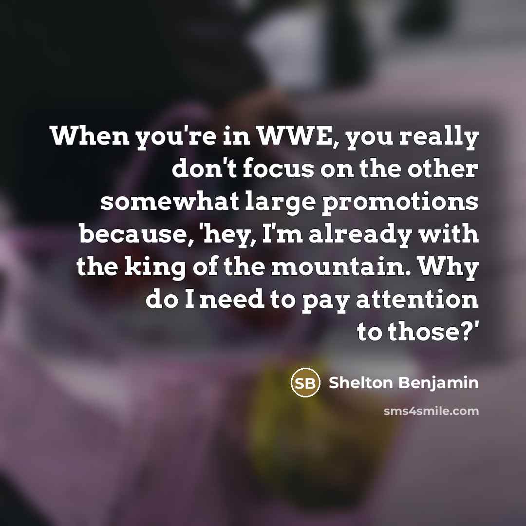 “When you're in WWE, you really don't focus on the…” quote by Shelton Benjamin