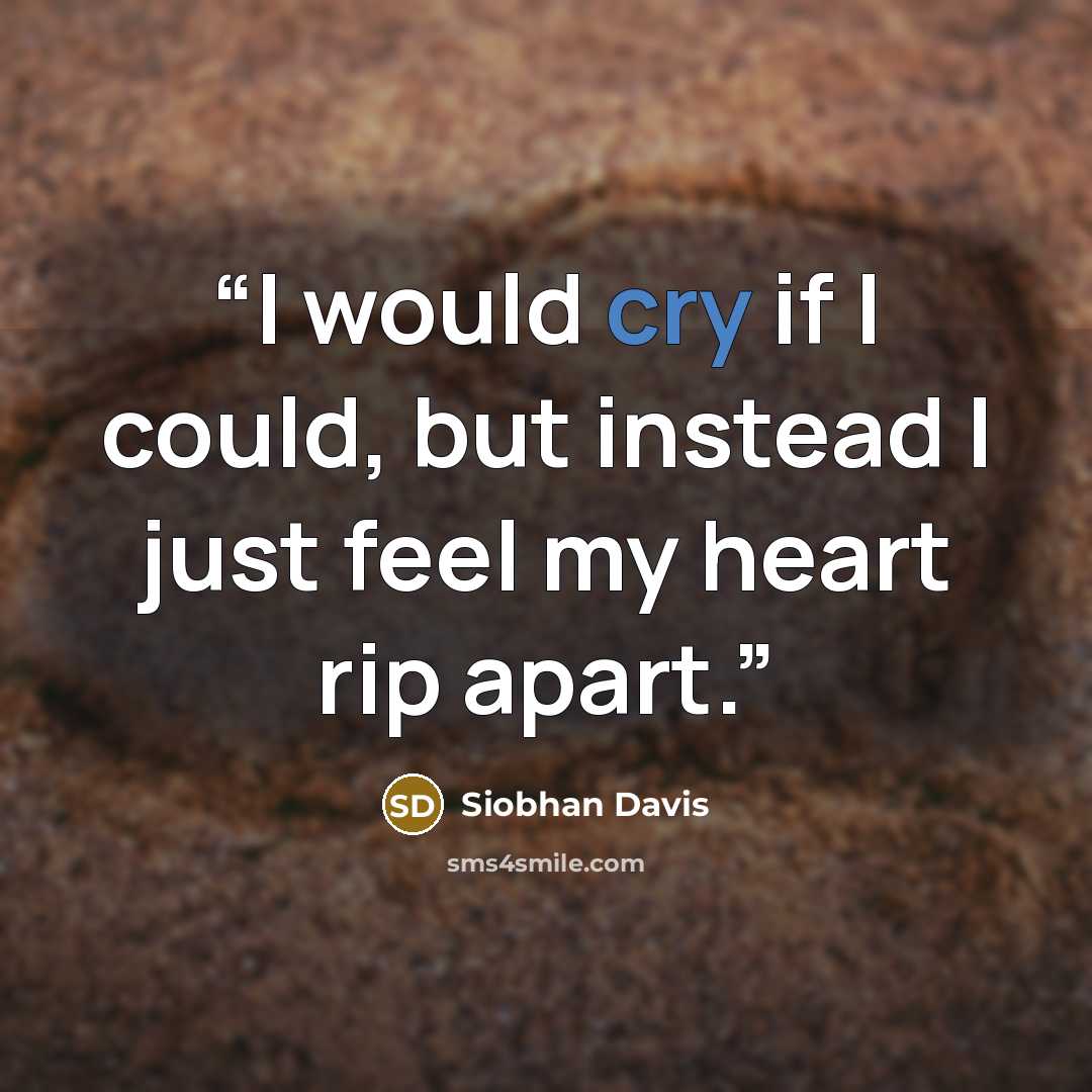 “I would cry if I could, but instead I just feel my heart rip apart.” quote by Siobhan Davis