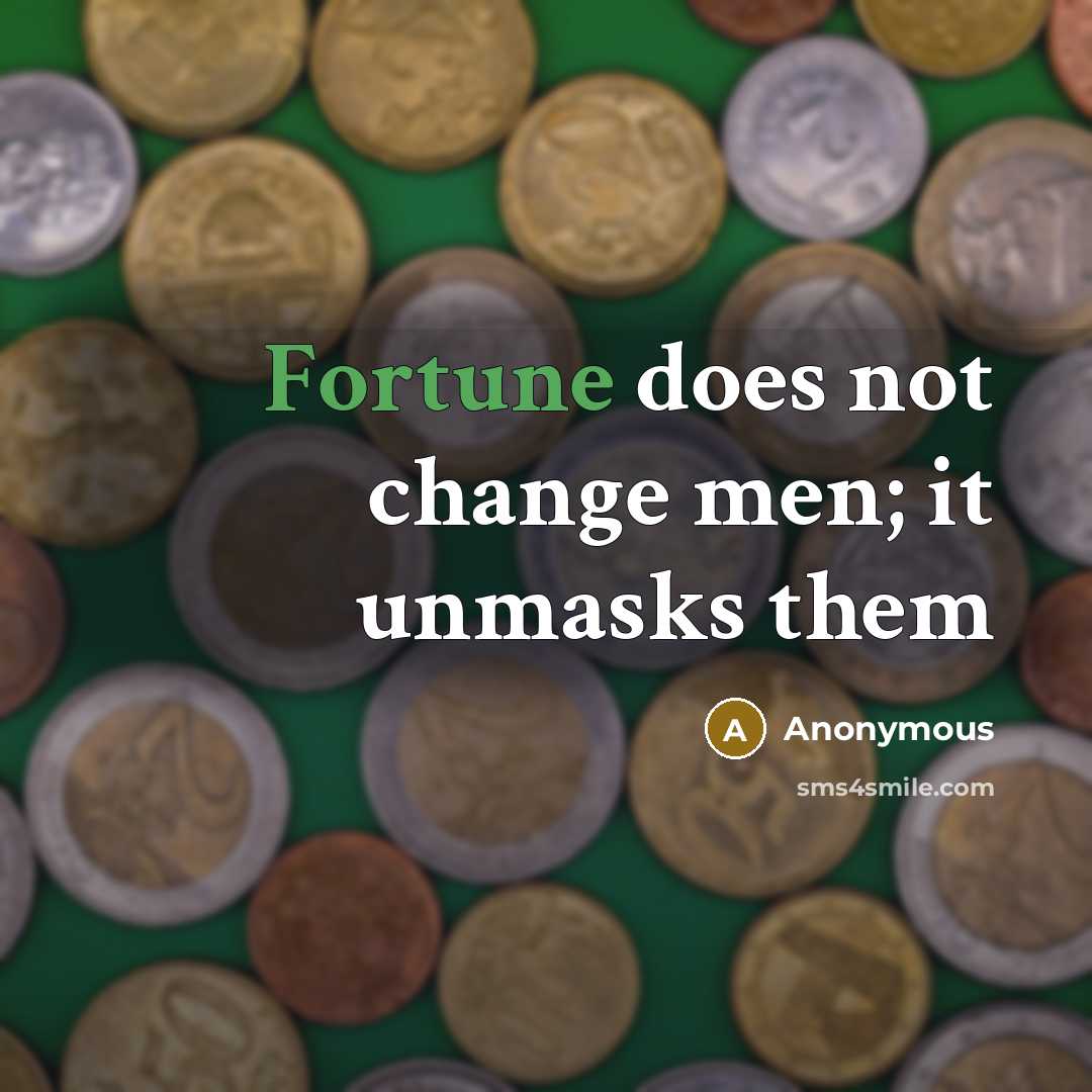 “Fortune does not change men; it unmasks them” quote by Anonymous