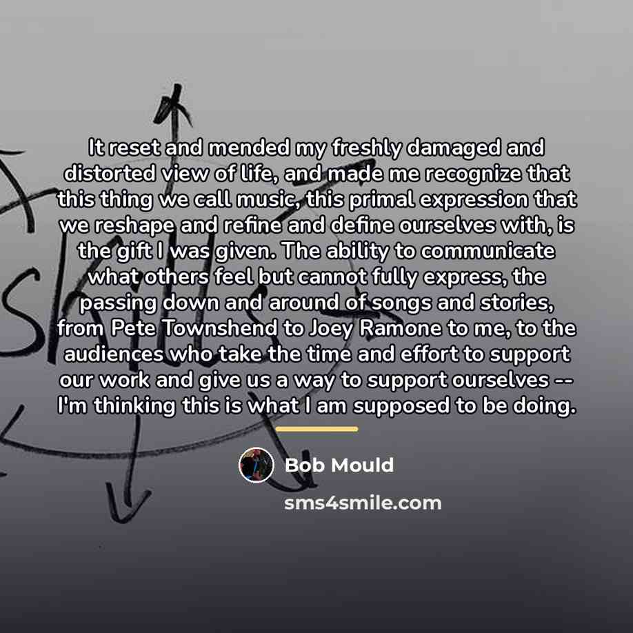 “It reset and mended my freshly damaged and distorted view…” quote by Bob Mould