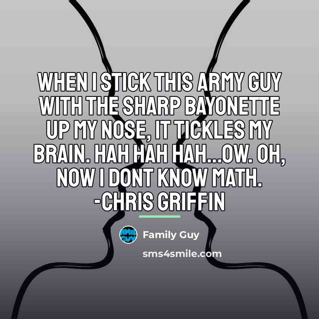 “When I stick this army guy with the sharp bayonette…” quote by Family Guy