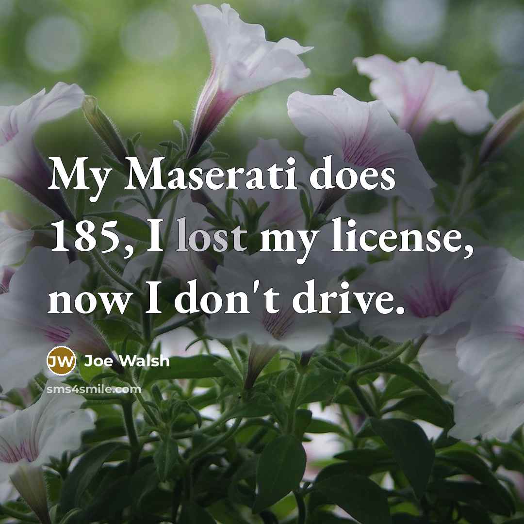 “My Maserati does 185, I lost my license, now I…” quote by Joe Walsh
