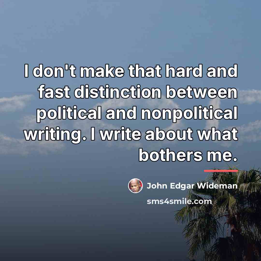 “I don't make that hard and fast distinction between political…” quote by John Edgar Wideman