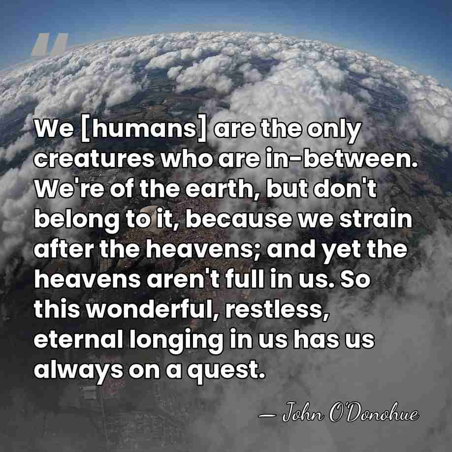 We [humans] are the only creatures who are in-between. We're of the&hellip; - John O'Donohue